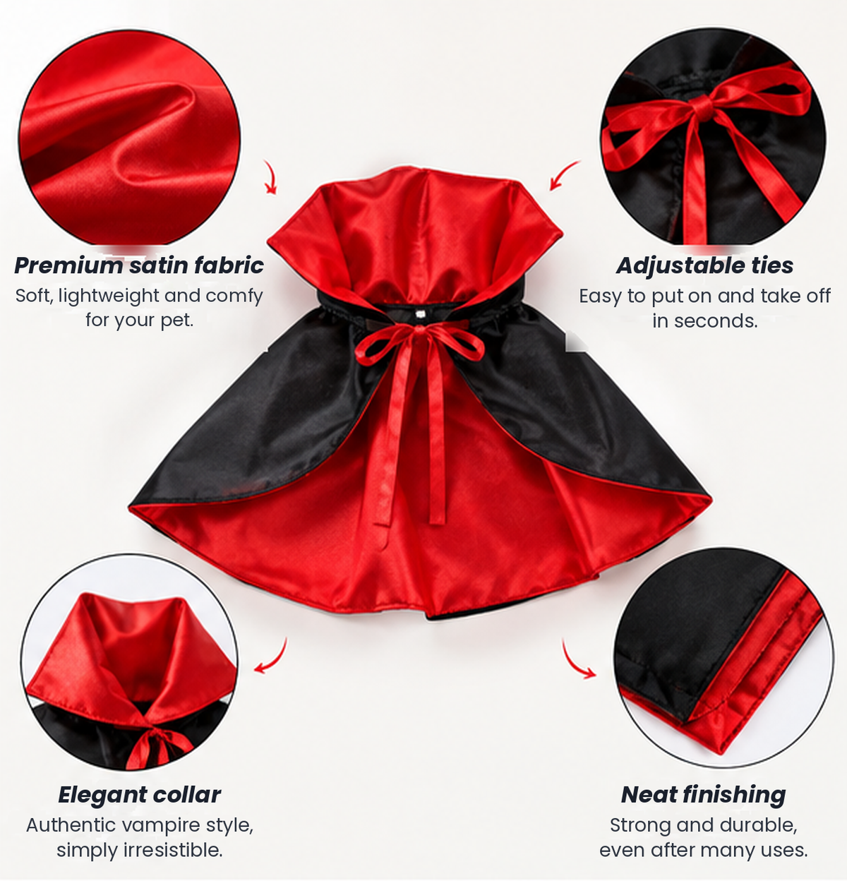 Pet Vampire Halloween Cape - Adjustable Costume for Dogs & Cats