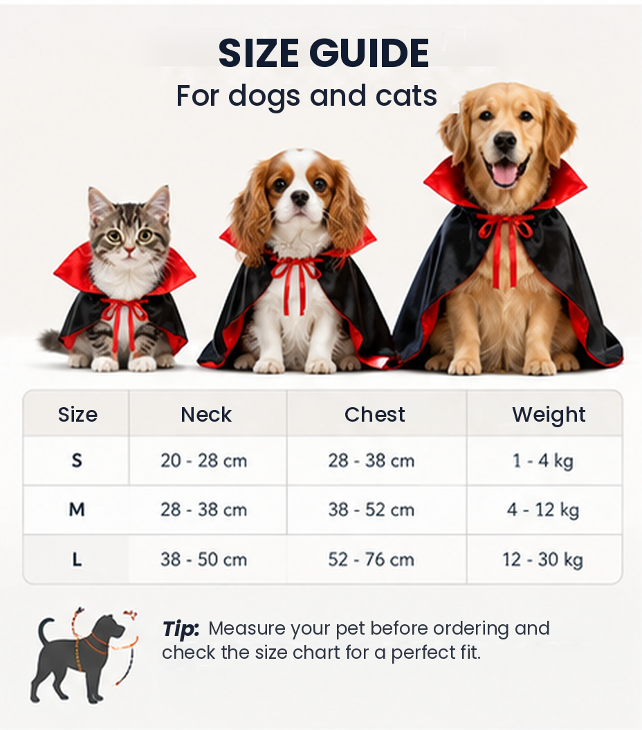 Pet Vampire Halloween Cape - Adjustable Costume for Dogs & Cats