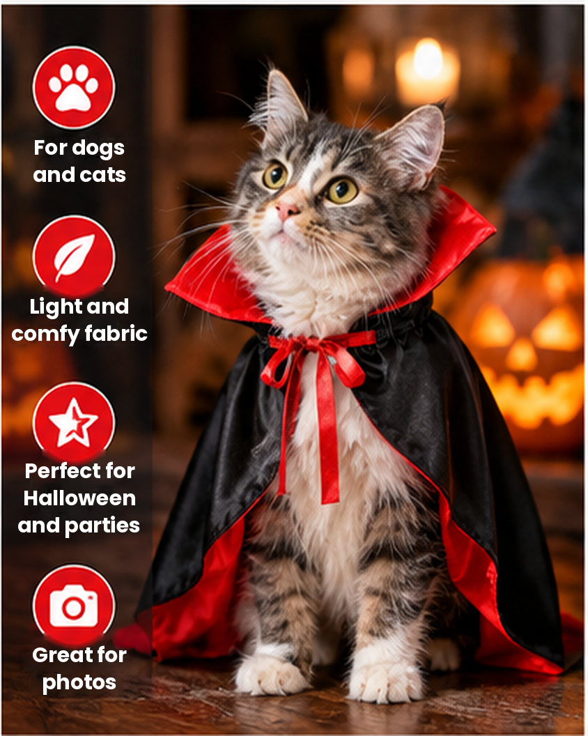 Pet Vampire Halloween Cape - Adjustable Costume for Dogs & Cats
