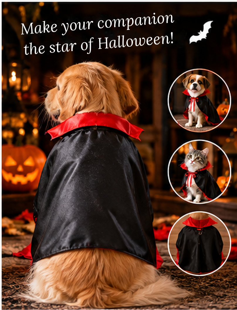 Pet Vampire Halloween Cape - Adjustable Costume for Dogs & Cats