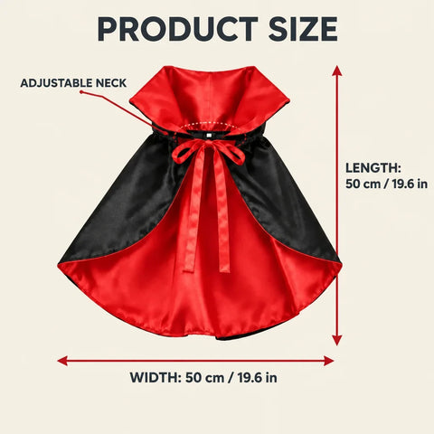 PetzJoy product size guide showing adjustable neck and 50 cm length and width